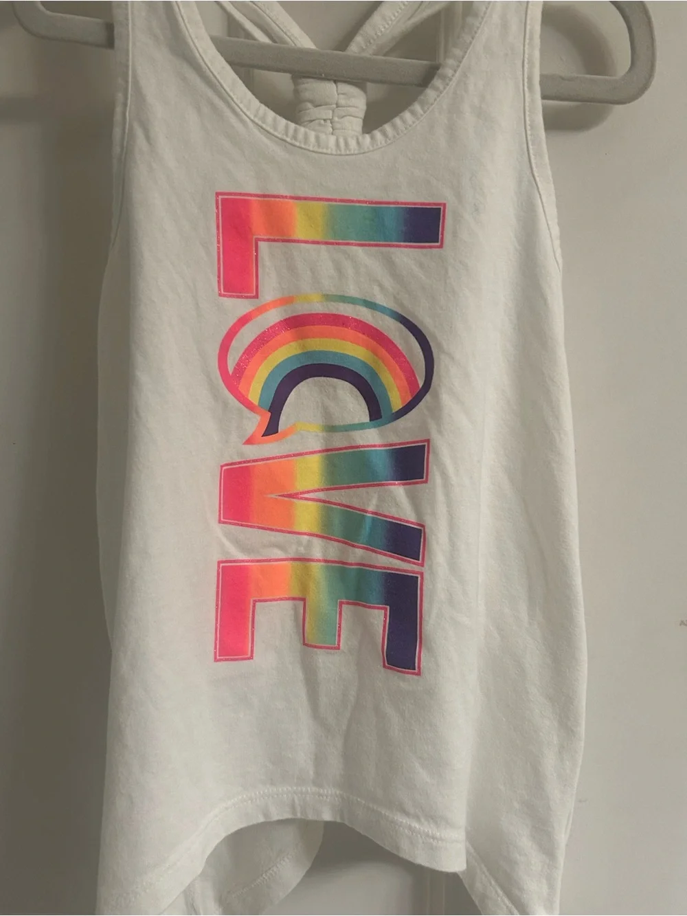 The Children's Place White Tank with Neon Rainbow LOVE and Racerback Back